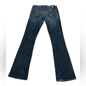 Rock & Republic Swarovski Crystals Dark Blue Flare Low Rise Jeans Y2K Size W28